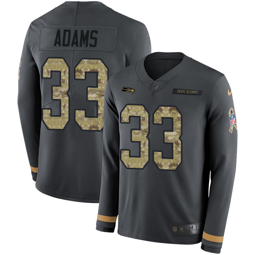 Seahawks #33 Jamal Adams Anthracite Salute To Service Men's Stitched Limited Therma Long Sleeve Jersey