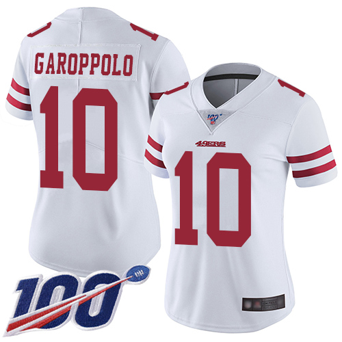 49ers #10 Jimmy Garoppolo White Women's Stitched 100th Season Vapor Limited Jersey