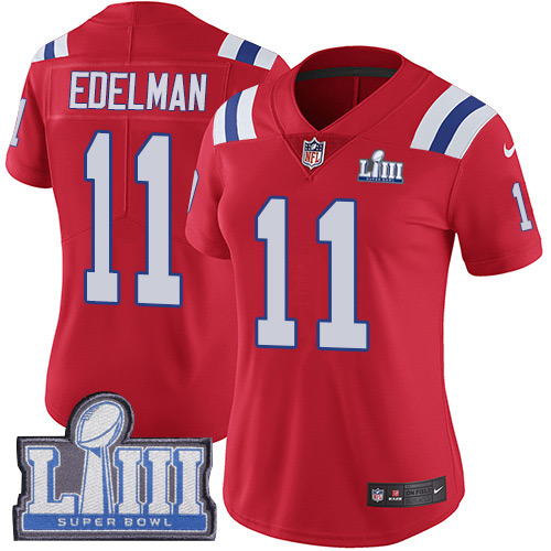 Patriots #11 Julian Edelman Red Alternate Super Bowl LIII Bound Women's Stitched Vapor Untouchable Limited Jersey