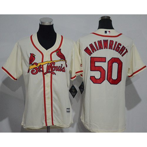 St.Louis Cardinals #50 Adam Wainwright Cream Women's Alternate Stitched Jersey Womens