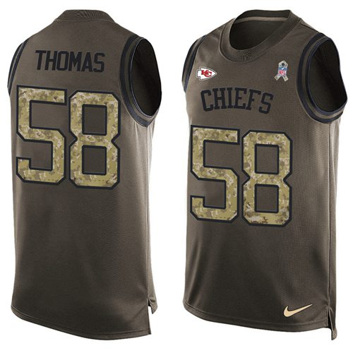 Chiefs #58 Derrick Thomas Green Men's Stitched Limited Salute To Service Tank Top Jersey