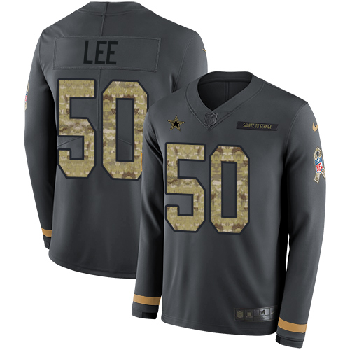 Dallas Cowboys #50 Sean Lee Anthracite Salute to Service Men's Stitched Limited Therma Long Sleeve Jersey Men's