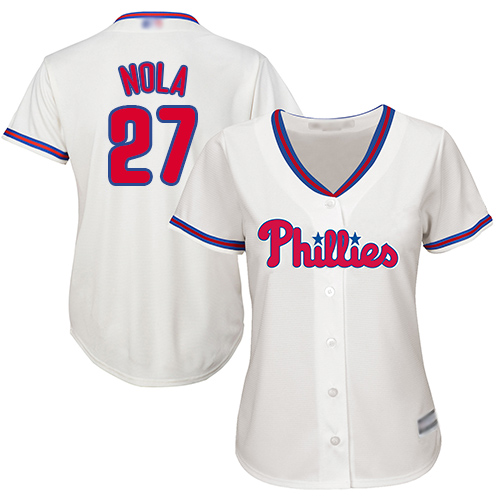 Philadelphia Phillies #27 Aaron Nola Cream Alternate Women's Stitched Jersey Womens