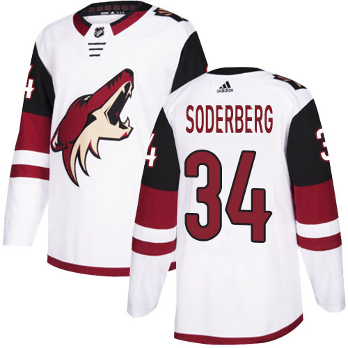 Adidas Arizona Coyotes #34 Carl Soderberg White Road Authentic Stitched Jersey Men's