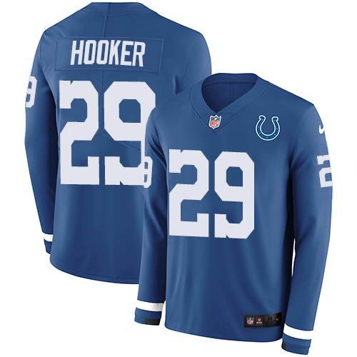 Indianapolis Colts #29 Malik Hooker Royal Blue Team Color Men's Stitched Limited Therma Long Sleeve Jersey Men's