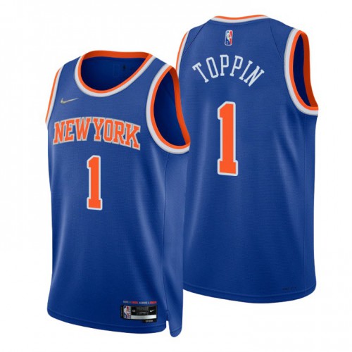 New York Knicks #1 Obi Toppin Blue Mens 2021-22 75th Anniversary Diamond Swingman Jersey - Icon Edition Mens