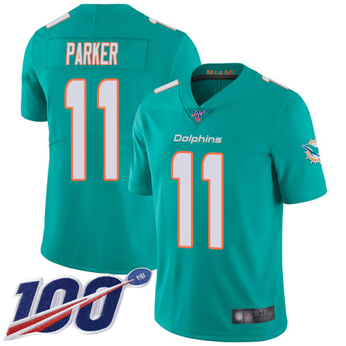 Miami Dolphins #11 DeVante Parker Aqua Green Team Color Men's Stitched 100th Season Vapor Limited Jersey Men's