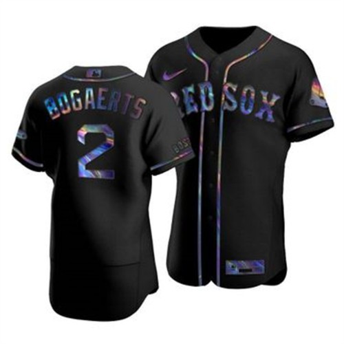 Boston Boston Red Sox #2 Xander Bogaerts Men's Iridescent Holographic Collection Jersey - Black Men's