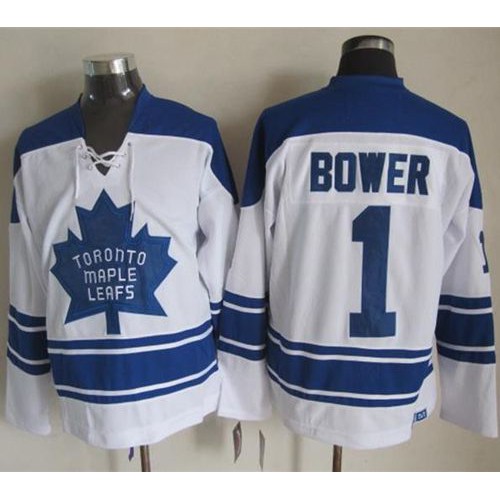 Maple Toronto Maple Leafs #1 Johnny Bower White CCM Throwback Third Stitched Jersey Men's