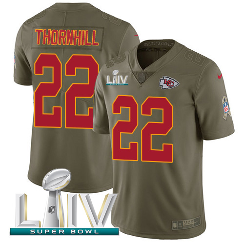 Kansas City Chiefs #22 Juan Thornhill Olive Super Bowl LIV 2020 Men's Stitched Limited 2017 Salute To Service Jersey Men's