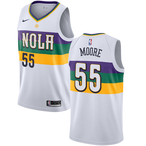 New Orleans Pelicans #55 ETwaun Moore White Swingman City Edition 2018/19 Jersey Mens