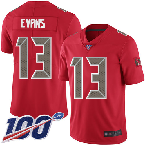 Buccaneers #13 Mike Evans Red Youth Stitched Limited Rush 100th Season Jersey