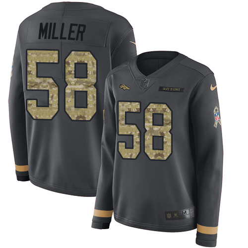 Denver Broncos #58 Von Miller Anthracite Salute to Service Women's Stitched Limited Therma Long Sleeve Jersey Womens