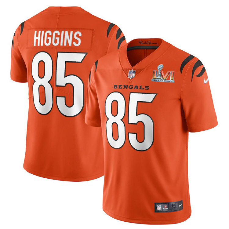 Cincinnati Bengals #85 Tee Higgins Orange Super Bowl LVI Patch Men's Alternate Vapor Limited Jersey