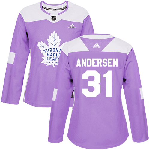 Adidas Maple Toronto Maple Leafs #31 Frederik Andersen Purple Authentic Fights Cancer Women's Stitched Jersey Womens