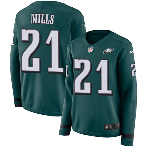 Philadelphia Eagles #21 Jalen Mills Green Team Color Women's Stitched Limited Therma Long Sleeve Jersey Womens