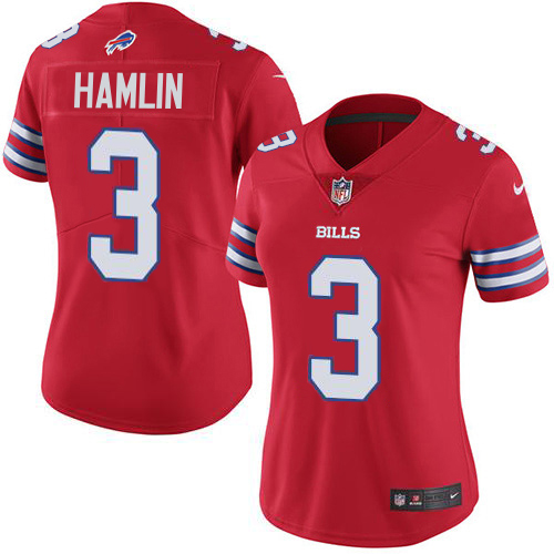 Bills #3 Damar Hamlin Red Women's Stitched Limited Rush Jersey