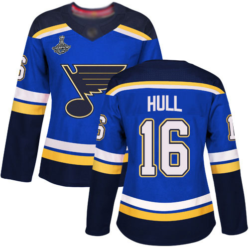 Adidas St. Louis Blues #16 Brett Hull Blue Home Authentic Stanley Cup Champions Women's Stitched Jersey Womens