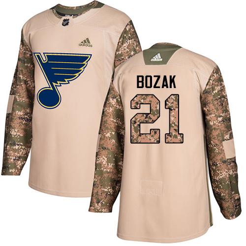 Adidas St. Louis Blues #21 Tyler Bozak Camo Authentic 2017 Veterans Day Stitched Jersey Men's