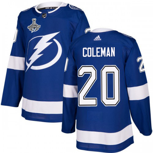 Adidas Tampa Bay Lightning #20 Blake Coleman Blue Home Authentic Youth 2020 Stanley Cup Champions Stitched Jersey Youth