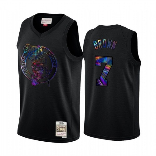 Mitchell and Ness Boston Celtics #7 Jaylen Brown Mens Iridescent HWC Limited Jersey - Black Mens