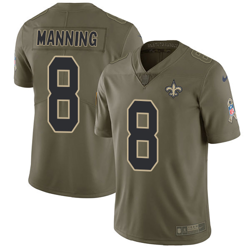 New Orleans Saints #8 Archie Manning Olive Men's Stitched Limited 2017 Salute To Service Jersey Men's
