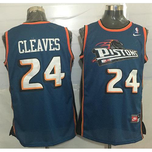 Detroit Pistons #24 Mateen Cleaves Blue Throwback Stitched Jersey Mens