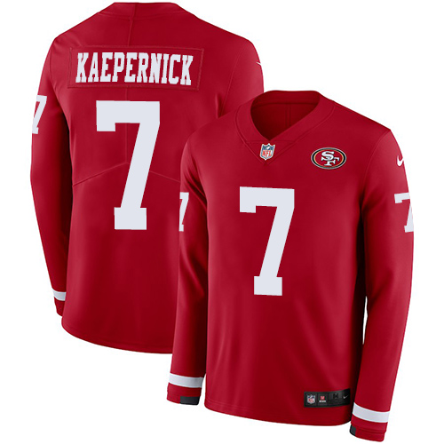 San Francisco 49ers #7 Colin Kaepernick Red Team Color Men's Stitched Limited Therma Long Sleeve Jersey Men's