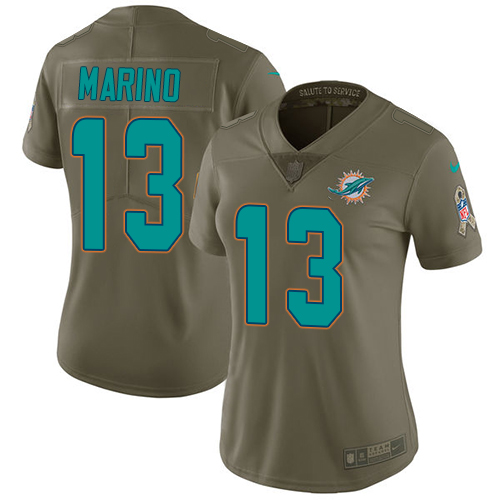 Dolphins #13 Dan Marino Olive Women's Stitched Limited 2017 Salute To Service Jersey