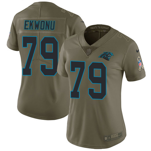 Panthers #79 Ikem Ekwonu Olive Women's Stitched Limited 2017 Salute To Service Jersey