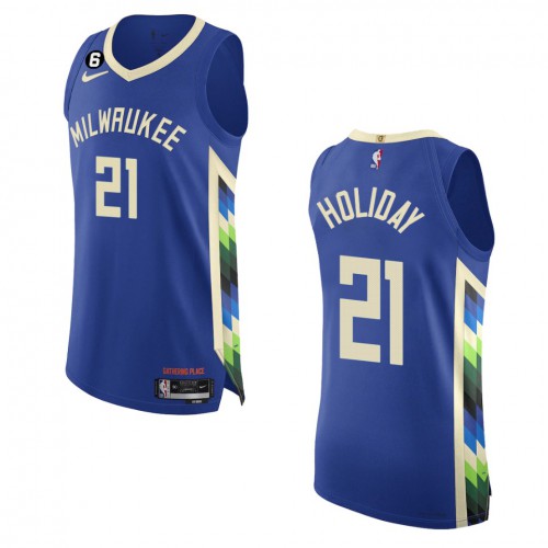 Milwaukee Milwaukee Bucks #21 Jrue Holiday Royal 2022-23 Authentic Jersey - City Edition Mens