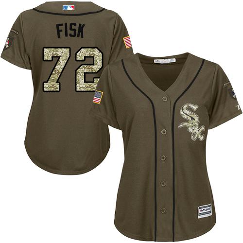 Chicago White Sox #72 Carlton Fisk Green Salute to Service Women's Stitched Jersey Womens