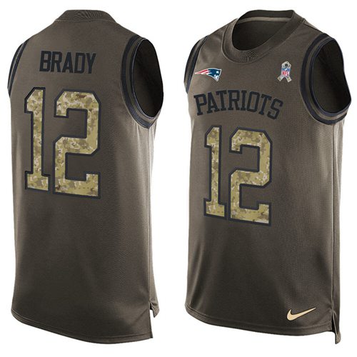 Patriots #12 Tom Brady Green Men's Stitched Limited Salute To Service Tank Top Jersey