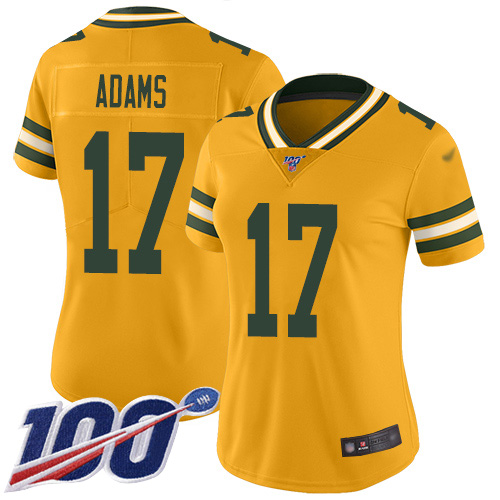 Packers #17 Davante Adams Gold Women's Stitched Limited Inverted Legend 100th Season Jersey