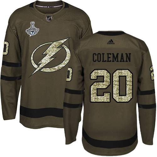 Adidas Tampa Bay Lightning #20 Blake Coleman Green Salute to Service 2020 Stanley Cup Champions Stitched Jersey Men's