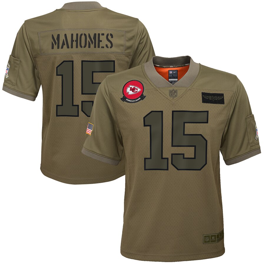 Youth Kansas City Chiefs #15 Patrick Mahomes Camo 2019 Salute To Service Game Jersey