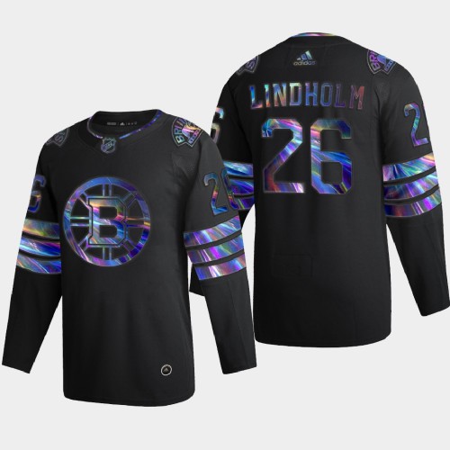 Washington Boston Bruins #26 Par Lindholm Men's Iridescent Holographic Collection Jersey - Black Men's