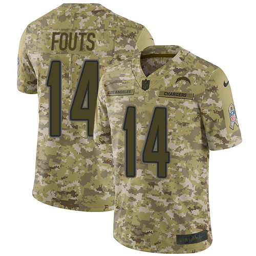 Los Angeles Chargers #14 Dan Fouts Camo Men's Stitched Limited 2018 Salute To Service Jersey Men's