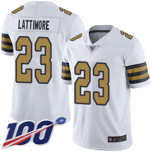 New Orleans Saints #23 Marshon Lattimore White Men's Stitched Limited Rush 100th Season Jersey Men's