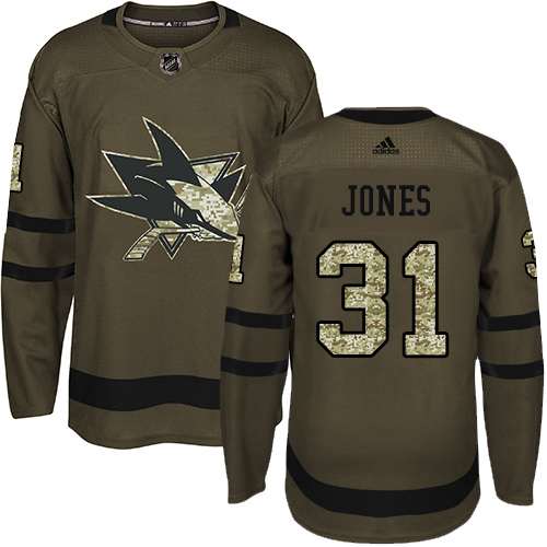 Adidas San Jose Sharks #31 Martin Jones Green Salute to Service Stitched Youth Jersey Youth
