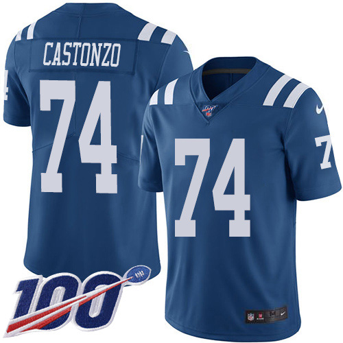 Indianapolis Colts #74 Anthony Castonzo Royal Blue Men's Stitched Limited Rush 100th Season Jersey Men's
