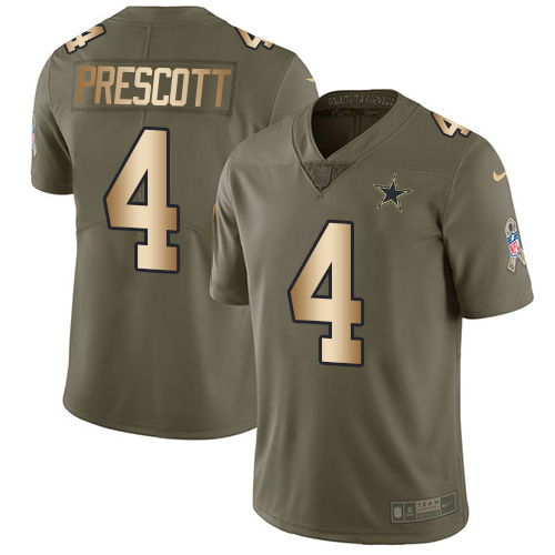 Cowboys #4 Dak Prescott Olive/Gold Youth Stitched Limited 2017 Salute To Service Jersey