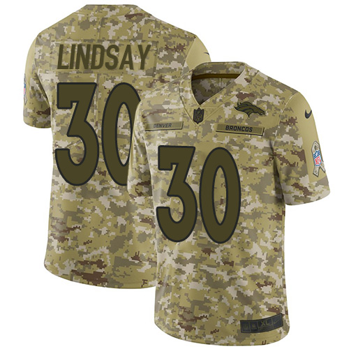 Denver Broncos #30 Phillip Lindsay Camo Men's Stitched Limited 2018 Salute To Service Jersey Men's