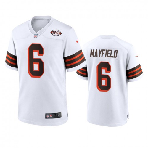 Men's Cleveland Browns #6 Baker Mayfield 1946 Collection Alternate Game Limited Jersey - White Men's
