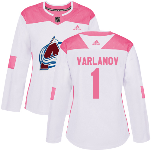 Adidas Colorado Avalanche #1 Semyon Varlamov White/Pink Authentic Fashion Women's Stitched Jersey Womens