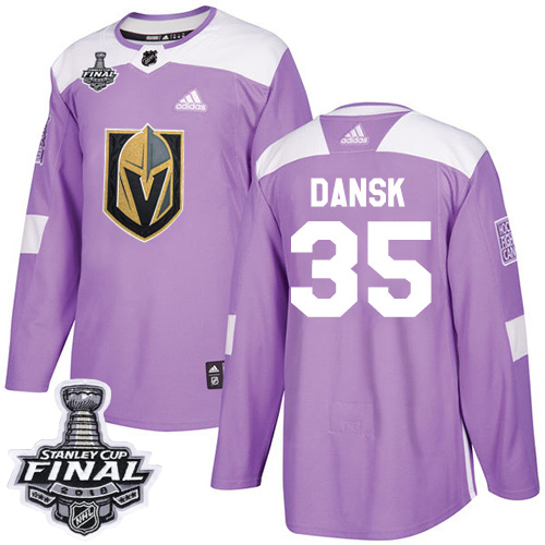Adidas Golden Vegas Golden Knights #35 Oscar Dansk Purple Authentic Fights Cancer 2018 Stanley Cup Final Stitched Jersey Men's