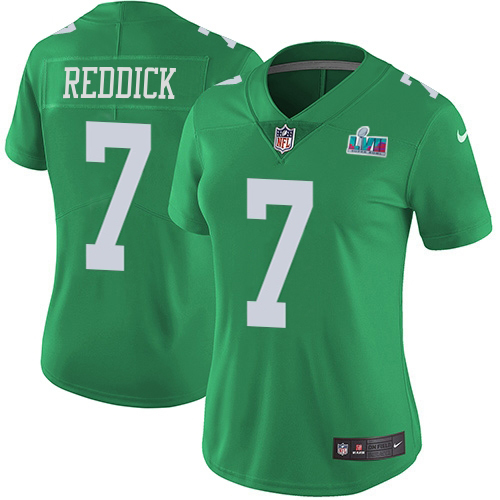 Eagles #7 Haason Reddick Green Super Bowl LVII Patch Women's Stitched Limited Rush Jersey