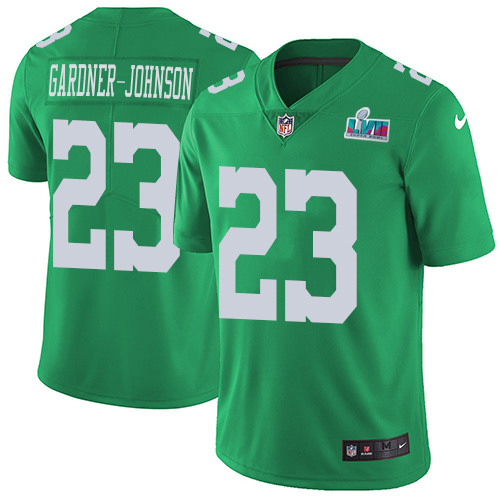 Eagles #23 C.J. Gardner-Johnson Green Super Bowl LVII Patch Youth Stitched Limited Rush Jersey