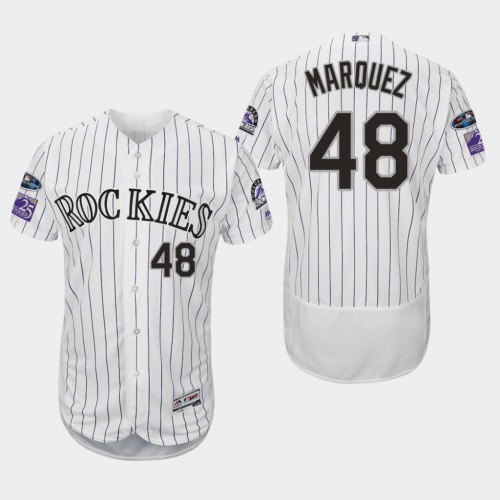 Colorado Rockies #48 German Marquez White Strip Flexbase Authentic Collection Stitched Jersey Men's