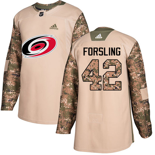 Adidas Carolina Hurricanes #42 Gustav Forsling Camo Authentic 2017 Veterans Day Stitched Jersey Men's